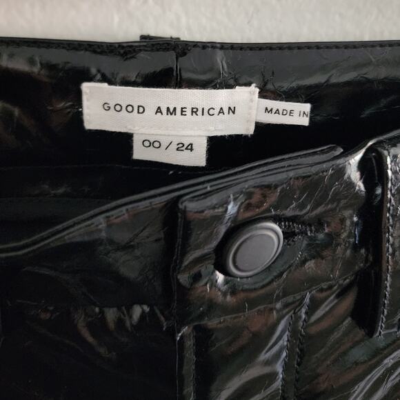 Good American Good Classic Boot Faux Leather Pants 001 Black Glossy Vegan Patent - Picture 6 of 10